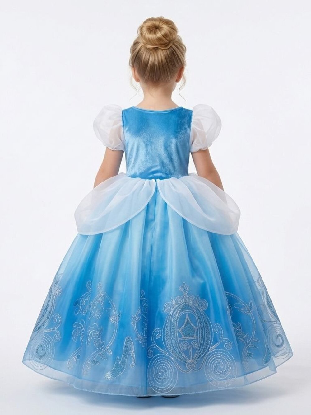 Girls Cinderella Princess Costume Dress Blue Velvet Tulle Glass Slipper Birthday - Picture 2 of 2
